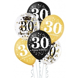 Zestaw balonów 30 urodziny dekoracja konfetti balon lateksowy czarny złoty 6 szt